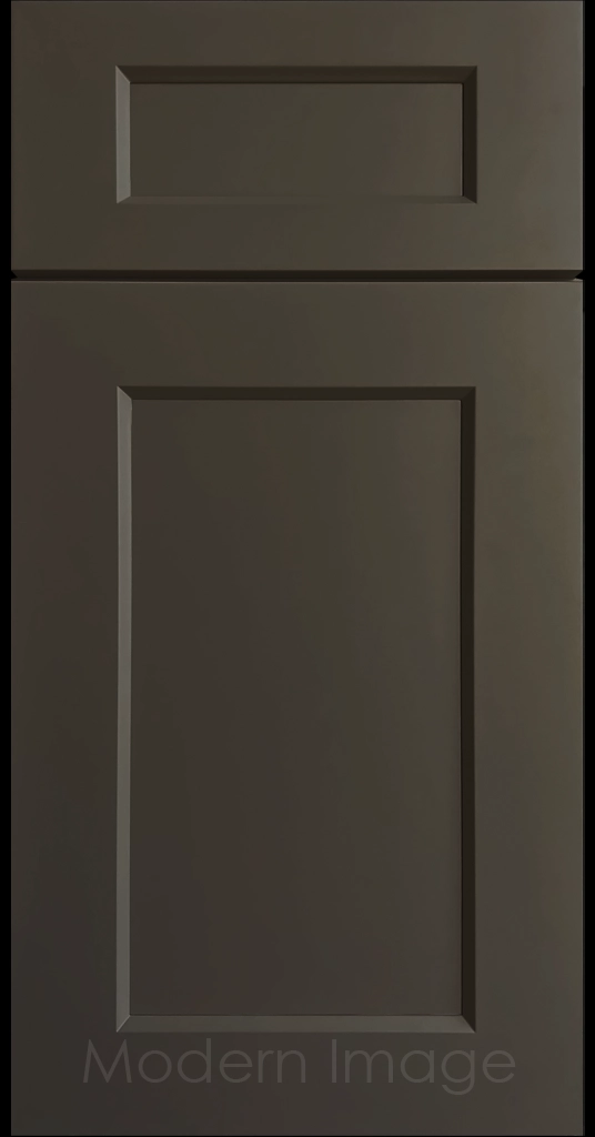 Laguna Urbane Bronze painted Shaker kitchen cabinet door with wide stiles & rails, inside profile and a flat center panel.